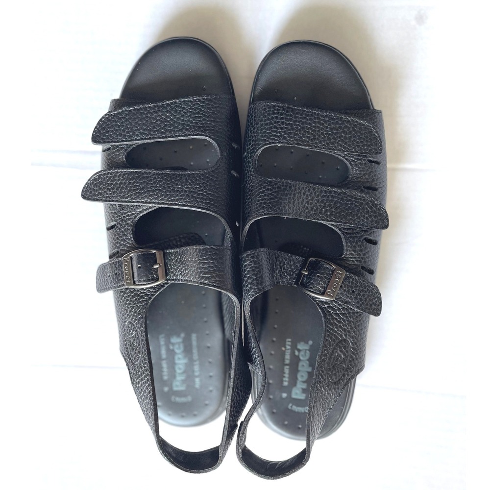 Propet Size 12 Women's Black Leather Open Toe Slingback Sandals Like New